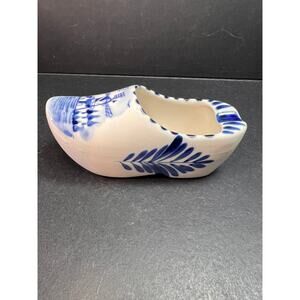 Vintage Blue White Delft Style Ceramic Dutch Clog Souvenir Trinket Dish 4"